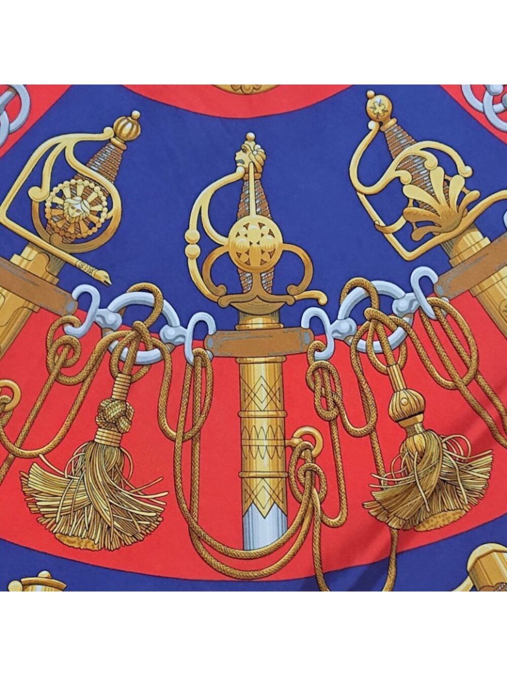 Hermes Carre 90 Cliquetis Silk Scarf Red Navy Gold - Picture 8 of 16